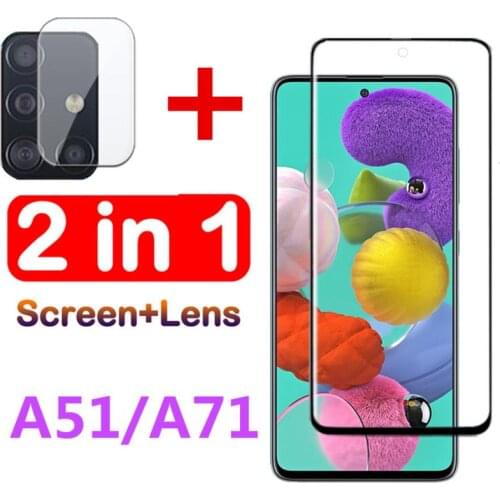2in1 On The For Samsung Galaxy A 51 71 Protective Glass and Camera Lens samsun Galxy A51 A71 Screen Protector Tempered Glas Case