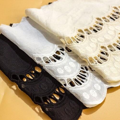 2Yds/lot Width 22CM 8.66'' New Black Beige Hollow Polka Dot Cotton Embroidered Lace Garment Accessories AC36