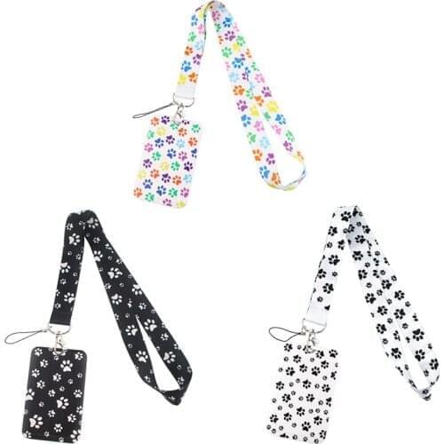 20pcs/lot BH1412 Blinghero Cartoon Dog Footprint Work Card Holder With Lanyard Credit Card Bus Holder Identity With Neck Strap