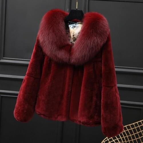 2020 new real rabbit fur coat women rabbit fur jacket full pelt rabbit fur overcoat with fox collar customized plus size