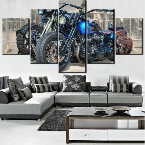 Motorcycle Parking Road Trip 5 Pcs Canvas Picture Print Wall Art Canvas Painting Wall Decor for Living Room Poster No Framed