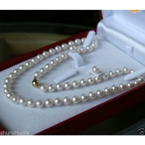 8-9MM freshwater cultured pearl necklace + earring 17 inch