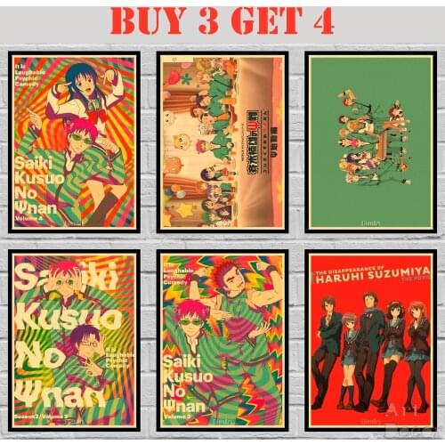 Anime The Disastrous Life of Saiki K. Kraft paper Poster Cartoon Painting Abstract Funny Fancy Wall Sticker 42X30cm