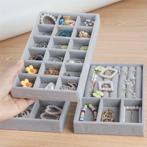 Velvet Jewelry Storage Tray Display Jewel Holder Stand Bracelet Necklace Ring Storage Box Showcase Drawer Jewelry Organizer