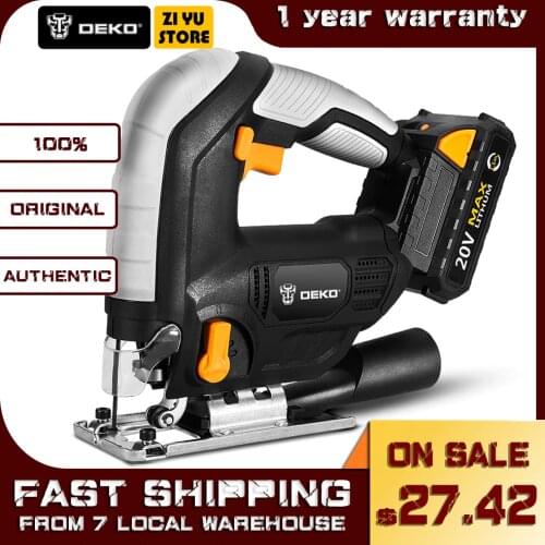 DEKO 20V Cordless Jig Saw LED light Adjustable Speed Electric Saw with Blades,Allen Wrench ,Metal Ruler