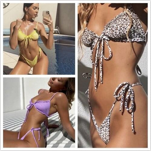Brazilian micro bikinis 2020 mujer Sexy string swimsuit female pleated bikini set Yellow swimwear women Mini bathing suit