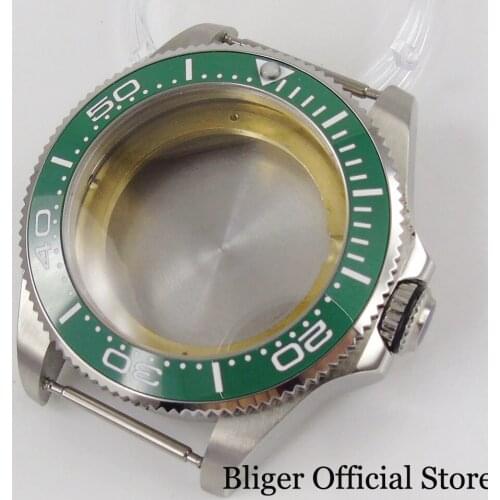BLIGER 43mm Silver Color Watch Case Green Ceramic Bezel Insert Seeing Backcover fit MIYOTA 8215 DG MINGZHU 2813 Movement