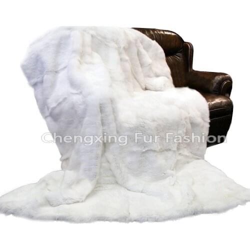 CX-D-32 Hand Made Luxury Genuine Fur Throw Rugs Blankets White Real Rex Rabbit Fur Blanket