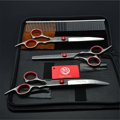 Down-4Pcs 7.0" 19.5cm Purple Dragon Thinning Shears Cutting Scissors Hairdresser For Dog Pets Hair Clipping Shears Add Bag Z3001