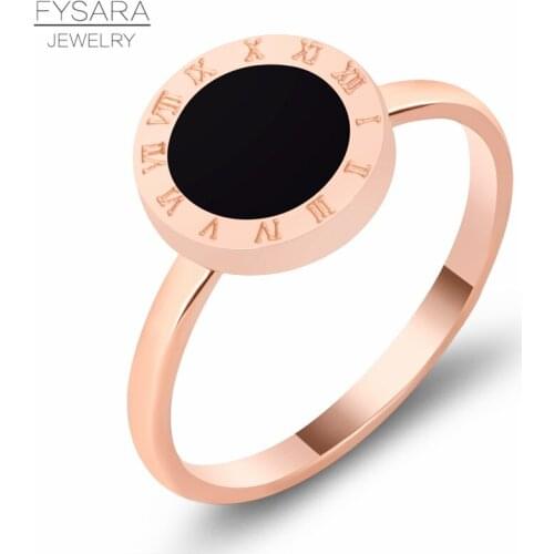 FYSARA Round Black Ring For Couple Jewelry Roman Numerals Ring Titanium Steel Rose Gold Color Ring Love Finger Ring