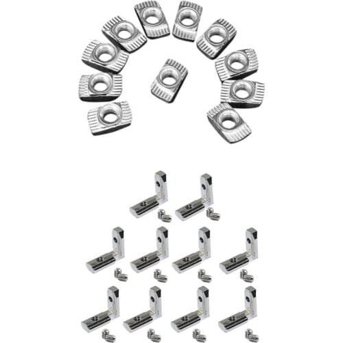 100X M5 Hammer Nut Carbon Steel Aluminum Connector & 20Pcs T Slot L-Shape Interior Inside Corner Connector Joint Bracket
