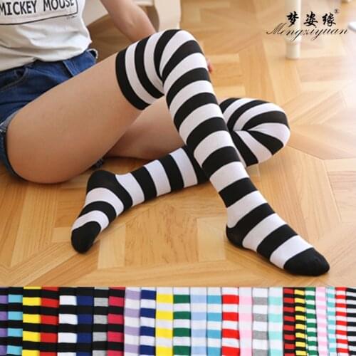 Women Girls Over Knee Long Stripe Printed Thigh High Striped Cotton Socks Sweet Cute Plus Size Overknee Socks