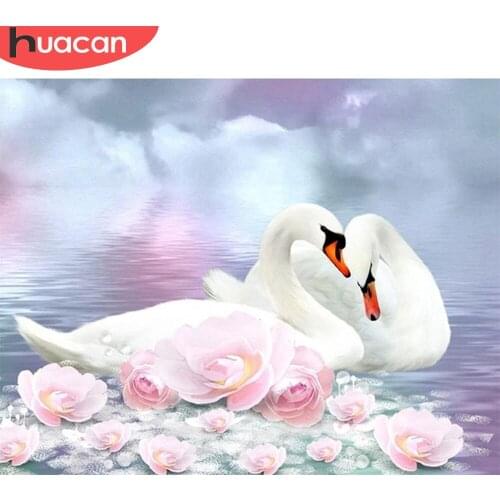 HUACAN Painting By Numbers DIY Room Wall Art Pictures By Number Animals Swan For Adults Home Decoration 50x40cm