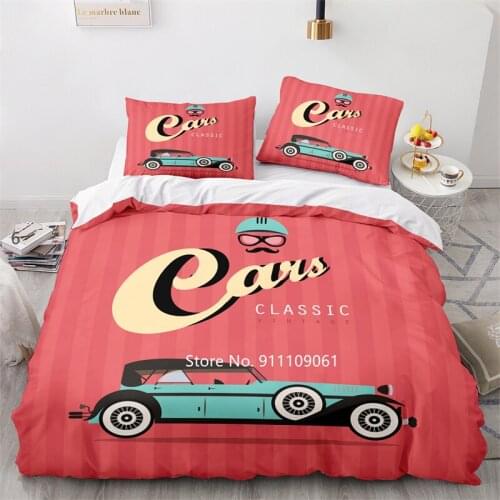 19 Pink Vintage Car 3D Bedding Set for Children and Adults Duffle Covers and Pillowcases 2-3 Pcs of Boy King-size Bed Mattress