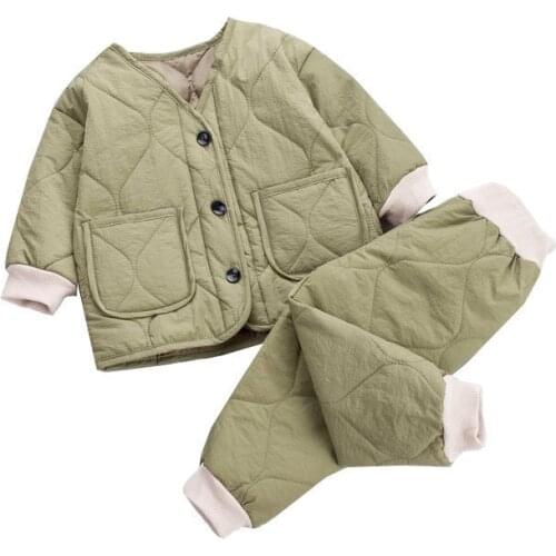 Baby Girls Boys Clothing Sets Winter Warm Thick Jacket Long Sleeve Tops Coat Long Pants Solid 4 Color 2pcs Outfits 9M-3Y
