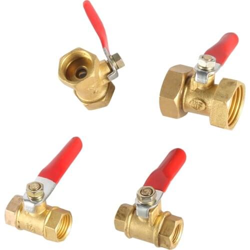 1/8" 1/4'' 3/8'' 1/2'' Brass Ball Valve Female Thread Mini Ball Valve Red Lever Handle Copper Switch Joint Pipe Fittings Adapter