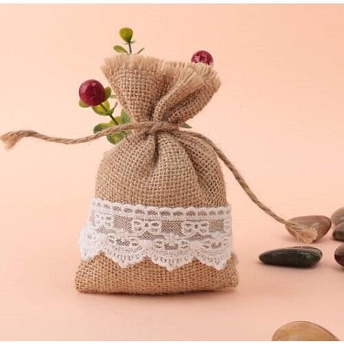 Burlap Favor Bags Rustic Wedding Candy Gifts Favor Bags With Lace Decoration free shipping 50pcs/lot wedding decorations
