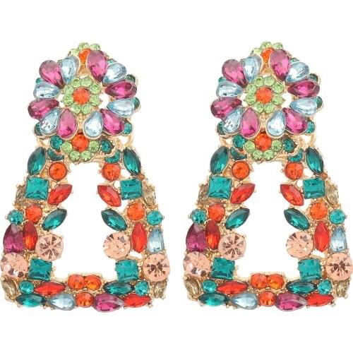 Fashion Multicolor Bright Crystal Rhinestone Ladies Gold Color Drop Earrings for Women Gitls Bohemia Earring Jewelry
