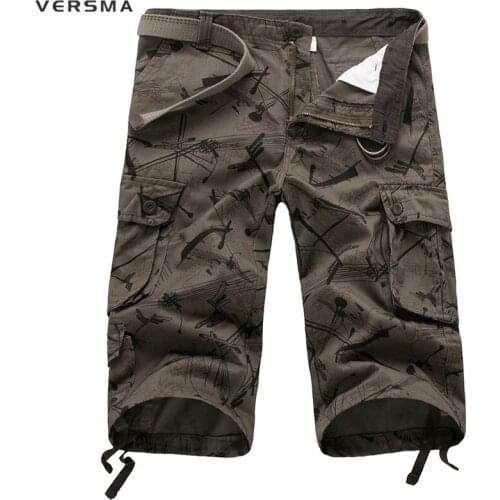 VERSMA Mens Printed Army Military Camouflage Pants Khaki Casual Joggers Cargo Pants Fashion Cotton Mens Pants Trousers No Belt