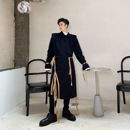 MIXCUBIC 2019 Autumn Korean style Asymmetry streamer design trench for men Long section casual loose Windbreaker men,M-XXL