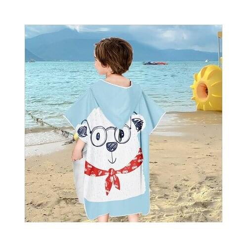 Beach Poncho Towel For Children Gym Sports Hooded Cute Animal Pattern Bathrobe Kids Surf Pool Changing Robe Absorbent Beachwear