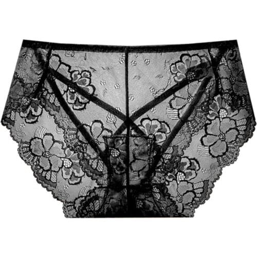 Transparent Back Cross Bandage Hollow Out Sexy Panties Lace Seamless Underwear Women Lingerie Solid Briefs Thong