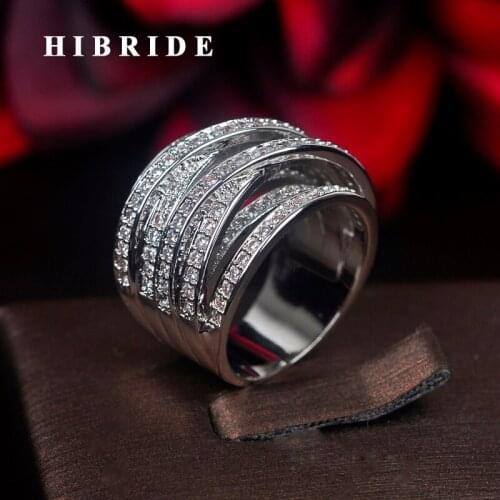 HIBRIDE Luxury Micro CZ Stone Pave Fashion Women Rings Anillos Bague Femme For Party Show Engagement Gifts R-205