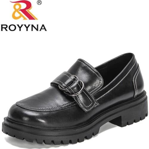 ROYYNA 2021 New Designers Luxury Genuine Leather Brand Chucky Platform Loafers Women Buckle Thick Bottom Dress Shoes Feminimo