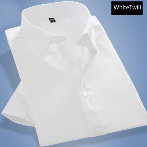 Solid Twill Shirt Mens Casual Loose Summer Short Sleeve White Shirts For Men Work Business Camisa Formal Chemise Homme 6+Colors