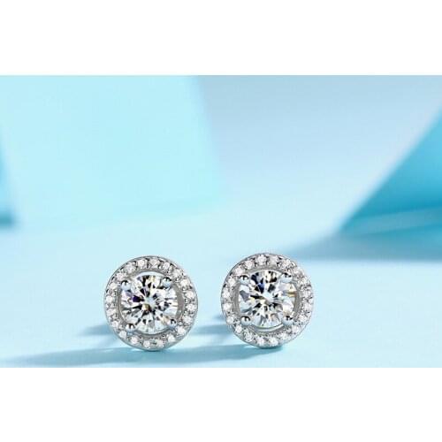 Passed Diamond Test Excellent Moissanite Diamond 925 Sterling Silver Round Shape Ear Studs 1ct Gem Womens Jewelry Earrings
