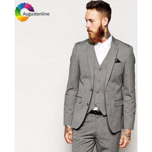 Grey Men Suits for Wedding Man Blazers Terno Masculino Custom Made Slim Fit Groom Tuxedo 3Piece Costume Homme Business Prom Wear