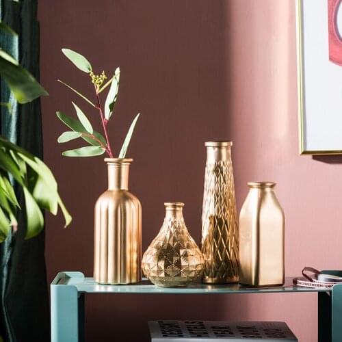 Nordic ins style simple gold glass vase dry flower flower ornament household decoration ornament