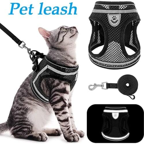 Reflective Design Cat Vest Adjustable Breathable Pet Dog Cat Harness With Leash Cat Accessories For Walking Escape Proof Gatos