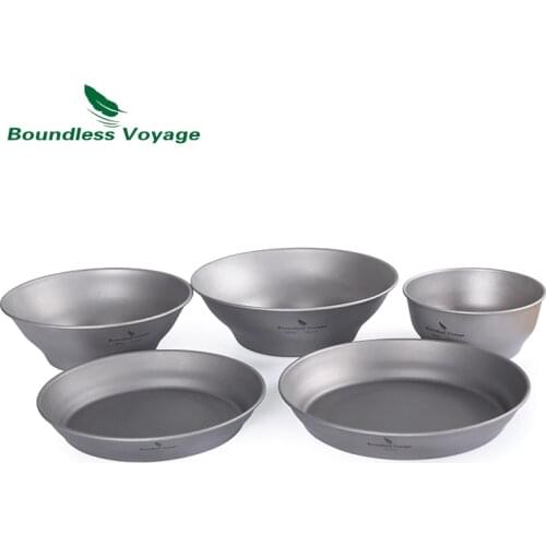 Boundless Voyage Camping Titanium Single-Walled Bowls Lightweight Titanium Dish Plate Outdoor Tableware Cookware