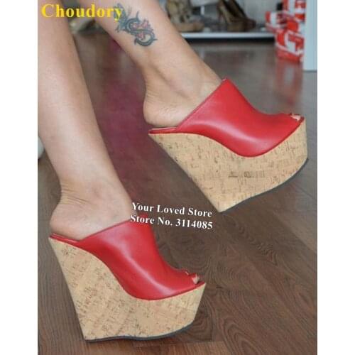 Choudory Wooden Wedge Heel Pumps High Platform Sandals Slippers Women Wedged Dress Shoes Dropship Sky-high Heel Party Shoes