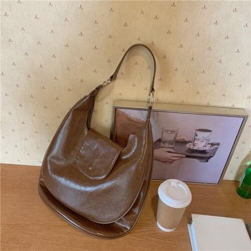 Vintage Casual Large Capacity Women Shoulder Underarm Bag Solid Color PU Leather Hobos Bags Luxury Handbags Women Bags Designer