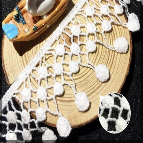 Water soluble white lace embroidered lace 4cm fringed pompom pure cotton lace bar code