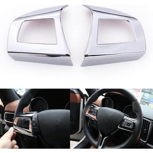 YAQUICKA 2x Chrome Car Steering Wheel Buttons Cover Trim Car-Styling Sequins Sticker for Maserati Levante Interior Accessories