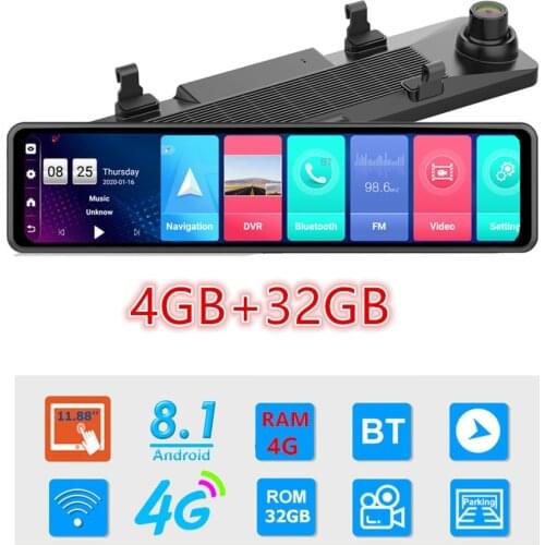 12 Inch 4G Android Rearview Mirror Car DVR HD 1080P GPS WIFI ADAS Dash Cam Dual Lens Recorder Auto Camera Registrar DVRs