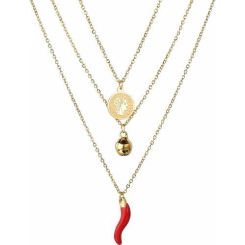 Necklace Women Jewelry Chain Gold Color Choker Queen Coin Pendant Chili Hot Pepper Statement Stainless Steel Necklaces Gift