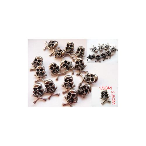 100sets/lot 1.5*2.5cm Silver Skull Rivet with Black Eyes Punk Rock Spike Pirates DIY Skeleton Stud Wholesale/Free Shipping