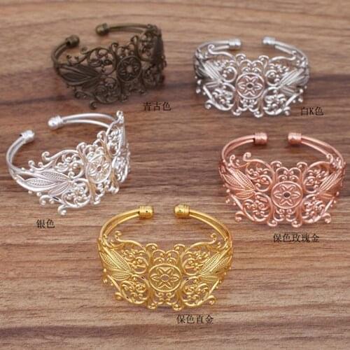 20pcs Filigree Sheet Bangle Base Bracelet Blanks Tray Bezel Brass Cuff Bracelet Setting Cabochon Cameo Jewelry Findings