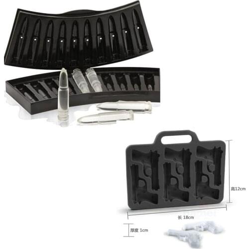3D AK 47 Bullets Shape Plastic Frozen Ice+Hand Gun Shape Ice Tray Silicone Jelly Pudding Mold Cube Tray Former Bar Party Drink