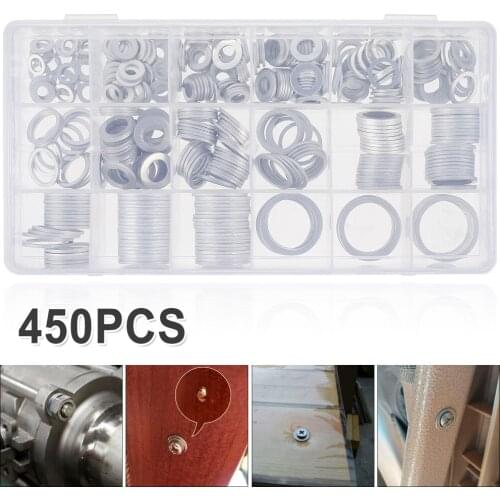 450pcs Aluminum Washers Gasket Set Flat Metal Sealing Ring With 18 Different Sizes Washers Assorted Gasket Hardware Accessories