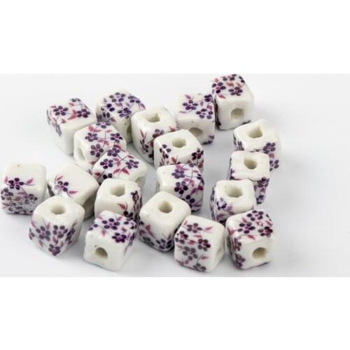 7# 40pcs Square Shape Flower DIY Ceramic beads not silicone Jingdezhen Quality Ceramics beads #A110B