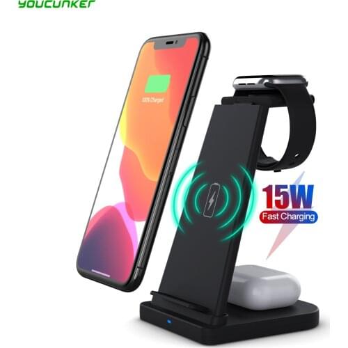 15W Qi 3 In 1 Wireless Charger Station Dock Folding Fast Charge Stand For iPhone 12 11 XS XR X 8 iWatch SE 6 5 4 3 Airpods Pro