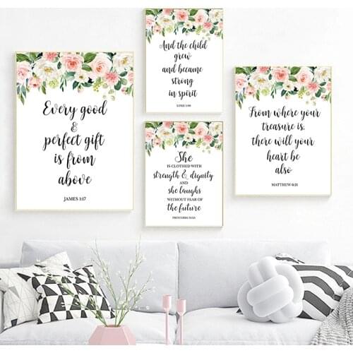 Bible Verses Christian Wall Art Canvas Painting Watercolor Flowers Inspirational Quotes Posters And Prints Pictures Home Decor