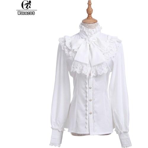 ROLECOS Brand New Fashion Women Blouse Chiffon Black White Long Sleeve Shirt Gothic Style Sweet Ruffle Lolita Blouse for Woman