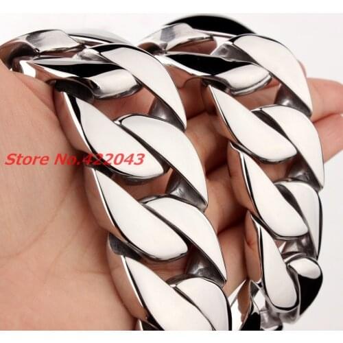 Punk 31MM Super Heavy Thick Men Chain Flat Round Curb Cuban Silver color 316L Stainless Steel Necklace Length 8-40"