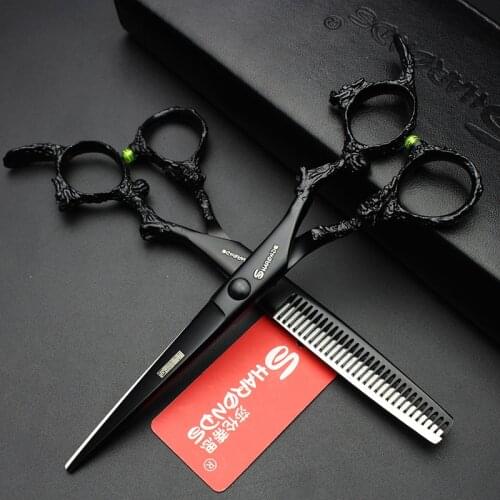 Sharonds black 6 inch hair scissors leading handle Japan 440c stainless steel hair scissors set cut scissors thinning scissors